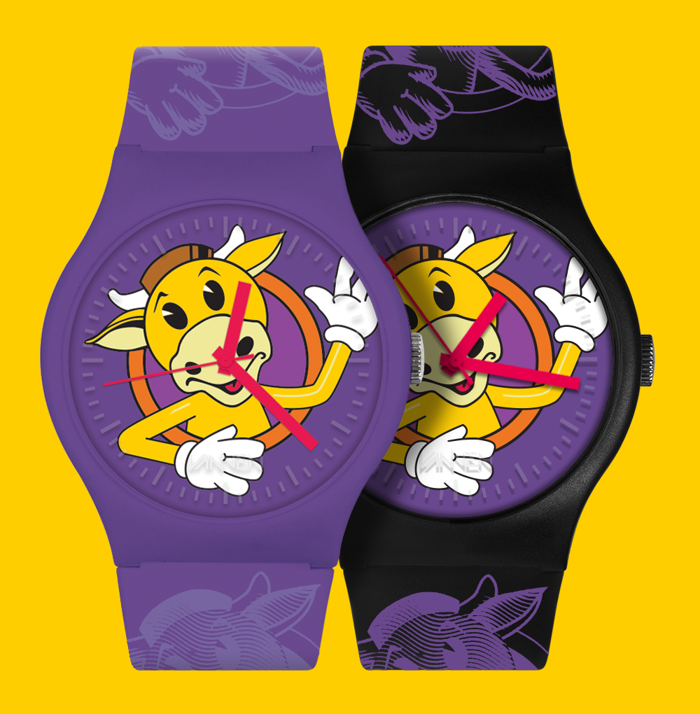 Mooby's black and purple Vannen watches
