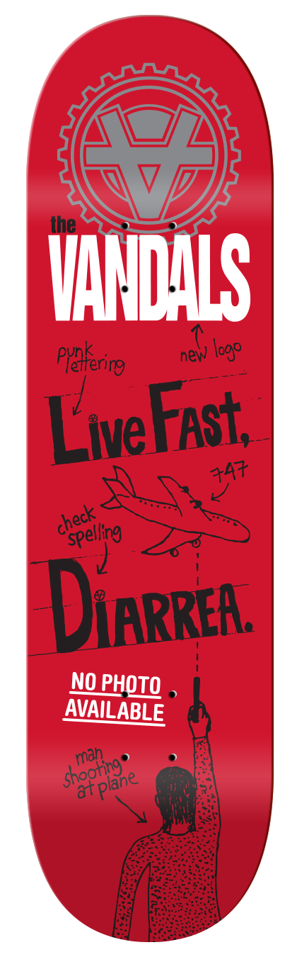 The Vandals "Live Fast, Diarrhea" red variant skateboard deck